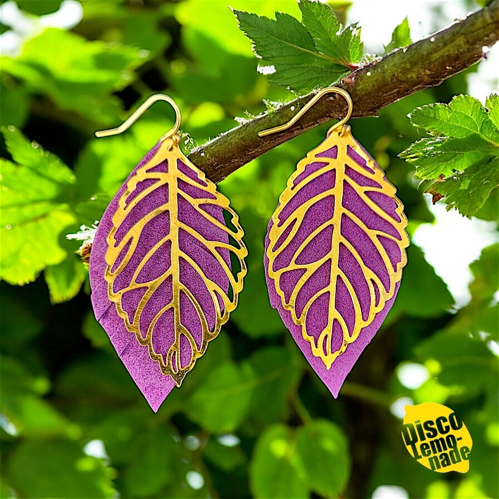 DiscoLemonade Gold Purple 🧚‍♀️Fairy Feather Wing Earrings Lightweight